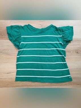 Vineyard Vines Girls Green Stripe Flutter Sleeve Top